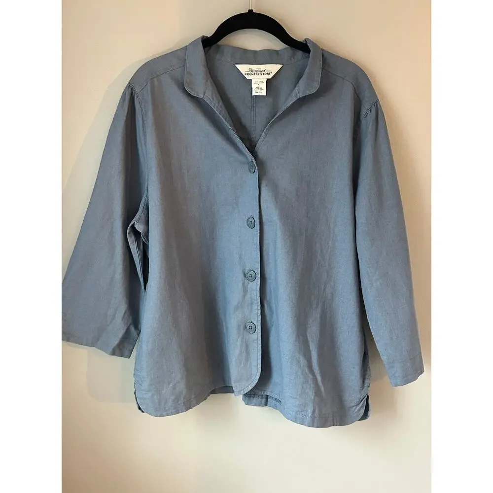 Vermont Country Store Linen Cotton Quarter Sleeve button up blazer jacket